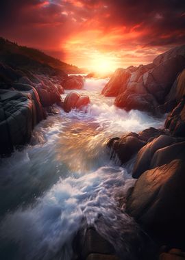 Sunset waterfall