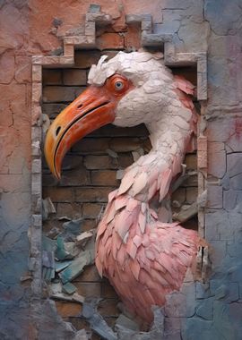 flamingo in the wall