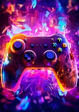 Illustration Gaming Controller neon lights