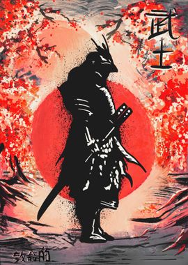 Painting Samurai red moon