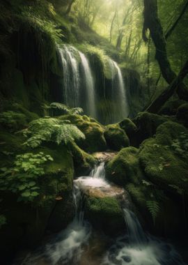 Waterfall in Forest Nature