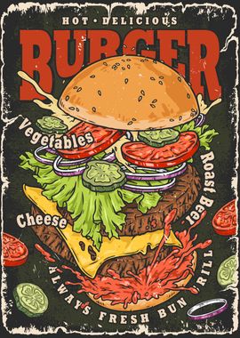 Burger Menu Vintage Poster