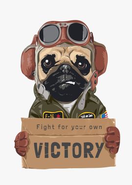 Pug dog aviator holding