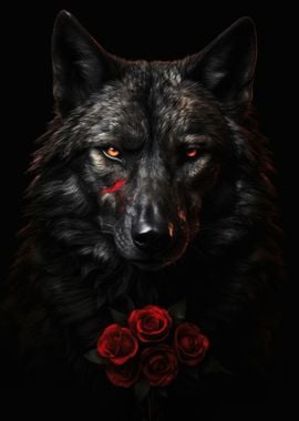 'black wolf dark red rose' Poster, picture, metal print, paint by Adel ...