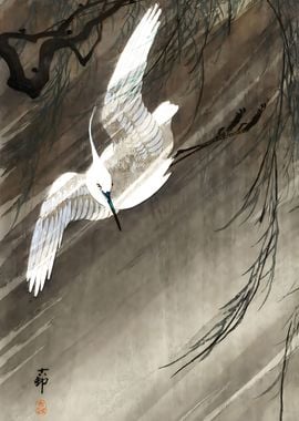 Egret in storm Ohara Koson