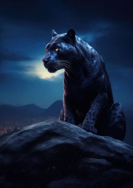 black panther in moonlight