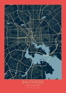 Baltimore Map Red Blue