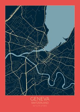 Geneva Map Red Blue