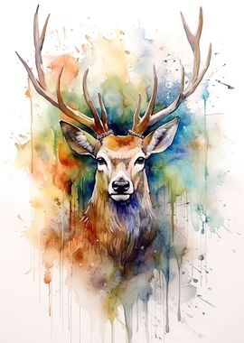 Deer Watercolor' Poster, picture, metal print, paint by Zake Yonkou