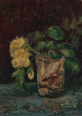 Glass with Yellow Roses