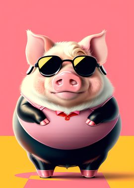 cute pig retro style