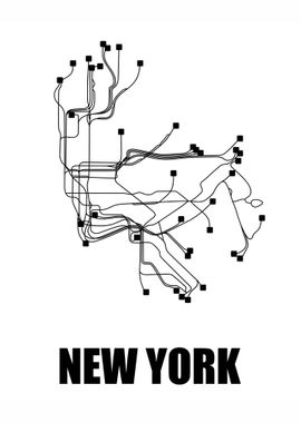 New York White Subway Map