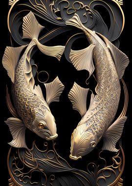 Golden Couple Koi Fish