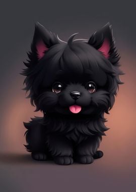 Puppy Black Ball Furry Dog