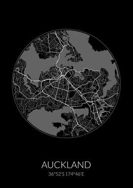 Auckland Circle Map Black