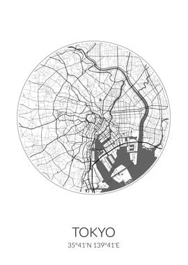 Tokyo Circle Map White