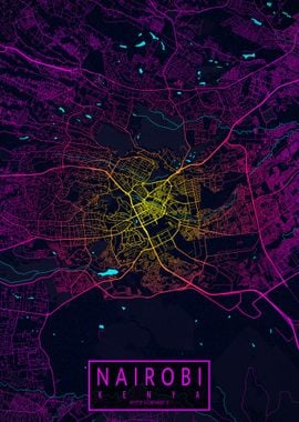 Nairobi City Map Neon