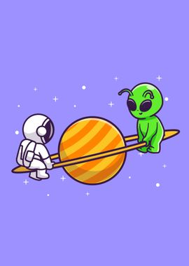 Cute astronaut and alien