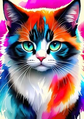 Colorful cat painting