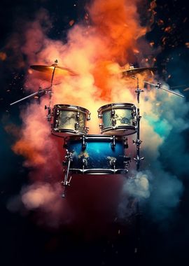 Drums Fly Smoke Colorful 