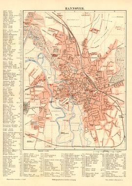 Vintage Map Hannover 19 Jh