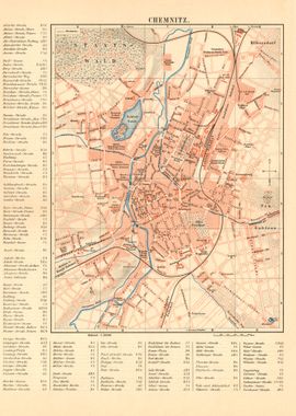 Vintage Map Chemnitz 19 Jh