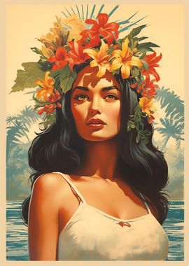 Vintage Hawaii Travel Girl