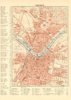 Vintage Map Dresden 19 Jh