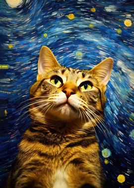 cat starry night painting 