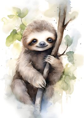 Baby SLOTH Wall Decal Watercolor Fabric Stickers Sloth 