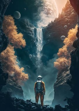 Waterfall Astronaut Space