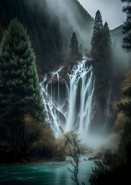 Waterfall in Forest Nature