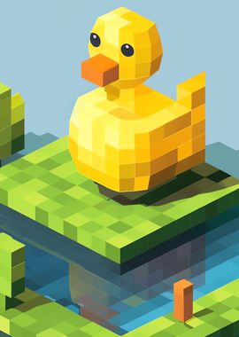 cute yellow duck in pixel