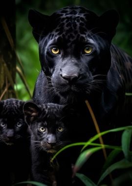 Black Panther With Cubs