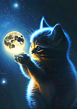 Cat Playing Moon