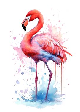 Pink Watercolor Flamingo