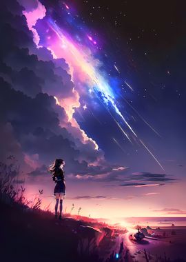 Anime Girl On Galaxy Hill