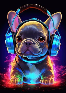 Dog headphone dj music