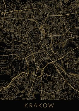 Krakow Map Black Gold