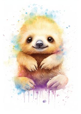 Cute Watercolor Baby Sloth