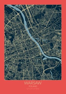 Warsaw Map Red Blue