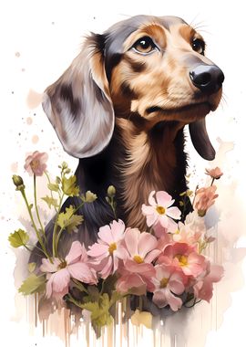 Floral Dachshund Portrait