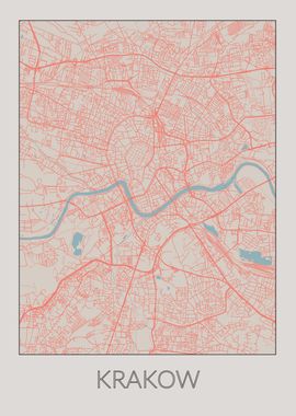 Krakow Vintage Retro Map