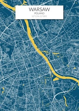 Warsaw Map Blue Yellow