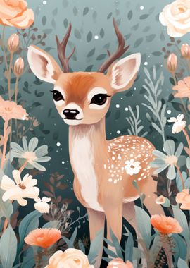 Cute Deer Animal Flowers