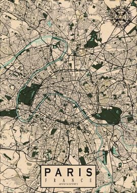 Paris City Map Vintage