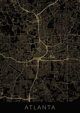 Atlanta Map Black Gold