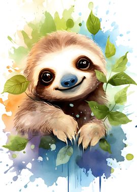 Cute Watercolor Sloth