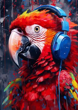 Macaw with Headphones