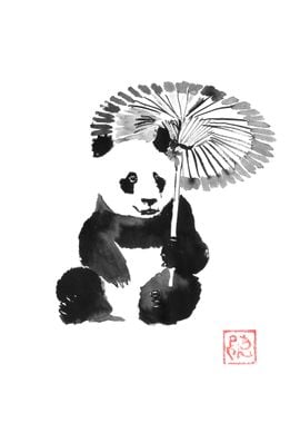 panda in the rain